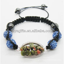 2013 fashion 10MM Yellow Crystal balls woven bracelet with Unakite chip lucky tree gemstone